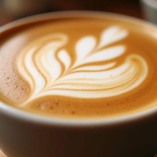 Close-up shot of intricate latte art in a cup