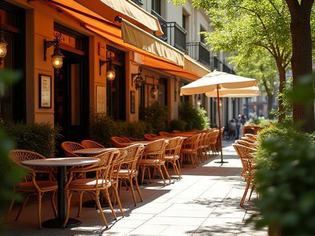 Sunny outdoor seating area of the cafe