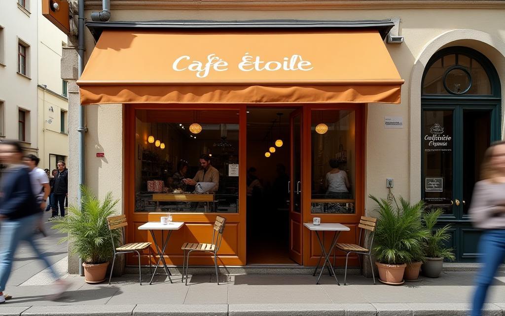 Exterior view of Café Étoile entrance on a sunny day